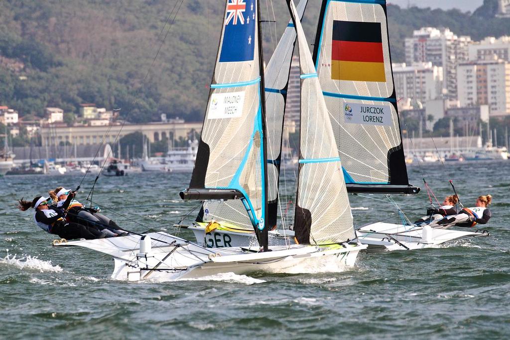 First cross for Molly Meech and Alex Maloney - 49erFX Leg 1 - Medal Race - 2016 Sailing Olympics - photo © Richard Gladwell www.photosport.co.nz